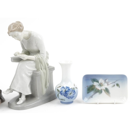 2126 - Collectable china including Bing & Grøndahl figure of a young male playing a flute, Royal Copenhagen... 