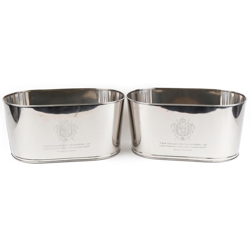 2259 - Pair of large silvered metal Champagne ice buckets with Napoleon Bonaparte and Lily Bollinger mottos... 