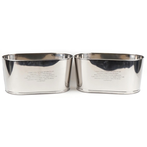 2259 - Pair of large silvered metal Champagne ice buckets with Napoleon Bonaparte and Lily Bollinger mottos... 