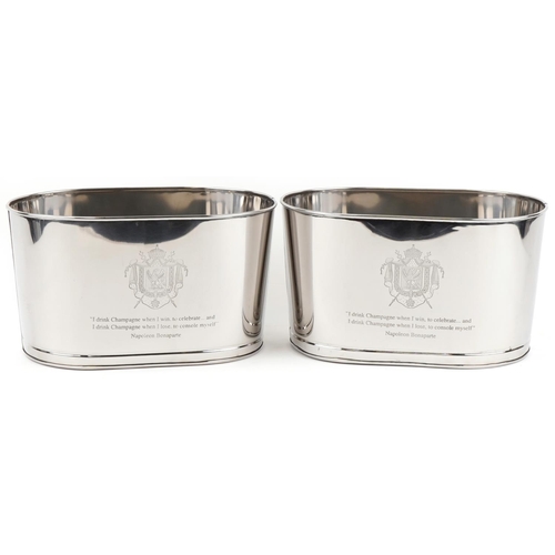 2166 - Pair of silvered metal Champagne ice buckets with Napoleon Bonaparte and Lily Bollinger mottos, each... 