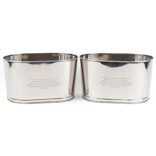 2166 - Pair of silvered metal Champagne ice buckets with Napoleon Bonaparte and Lily Bollinger mottos, each... 