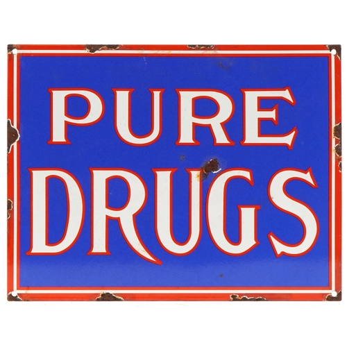 2244 - Pure Drugs enamelled advertising sign, 37.5cm x 29cm