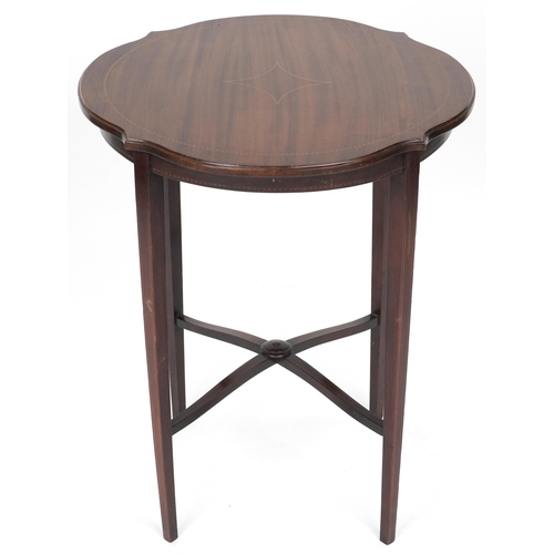 678 - Edwardian mahogany and chequer banded circular occasional table, 69cm H x 55cm W x 55cm D