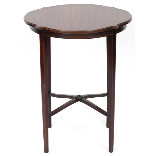 678 - Edwardian mahogany and chequer banded circular occasional table, 69cm H x 55cm W x 55cm D