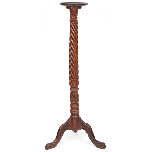 729 - Late 20th century hardwood torchère stand, 138cm high