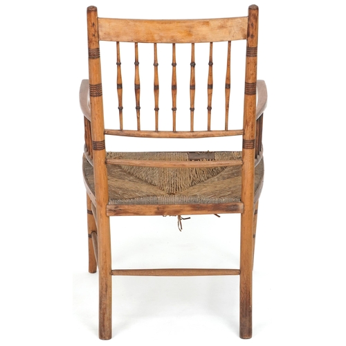 636 - Early 20th century beech framed spindle back armchair, 92cm H x 54cm W x 51cm D