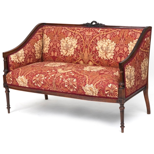 687 - Early 20th century French Neo-Classical Revival mahogany framed two seat salon settee upholstered in... 