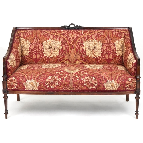 687 - Early 20th century French Neo-Classical Revival mahogany framed two seat salon settee upholstered in... 