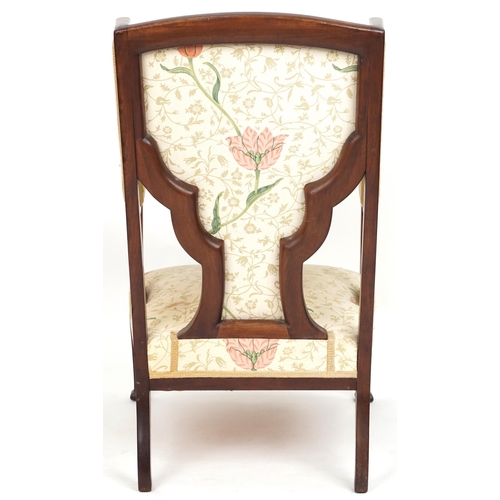 623 - Early 20th century Arts & Crafts wingback armchair upholstered in floral fabric, 101cm H x 59cm W x ... 