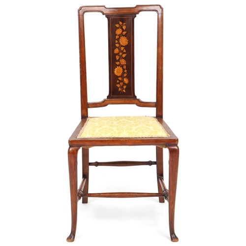 675 - Edwardian walnut and marquetry inlaid bedroom chair, 91cm H x 45cm W x 49cm D