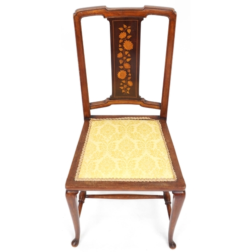 675 - Edwardian walnut and marquetry inlaid bedroom chair, 91cm H x 45cm W x 49cm D