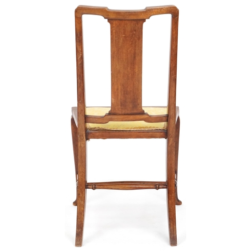 675 - Edwardian walnut and marquetry inlaid bedroom chair, 91cm H x 45cm W x 49cm D