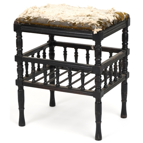 592 - Early 20th century Aesthetic Movement ebonised stool in the manner of E. W. Godwin, 53cm H x 45cm W ... 