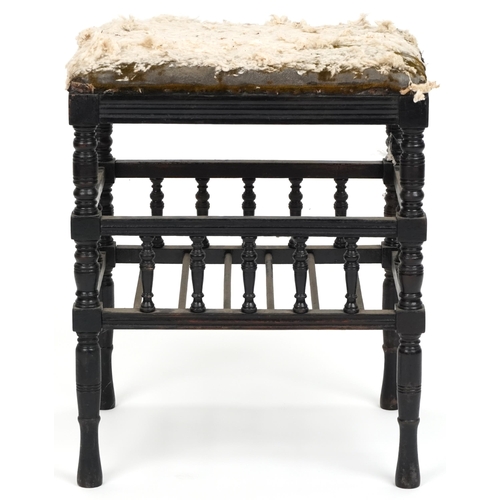 592 - Early 20th century Aesthetic Movement ebonised stool in the manner of E. W. Godwin, 53cm H x 45cm W ... 