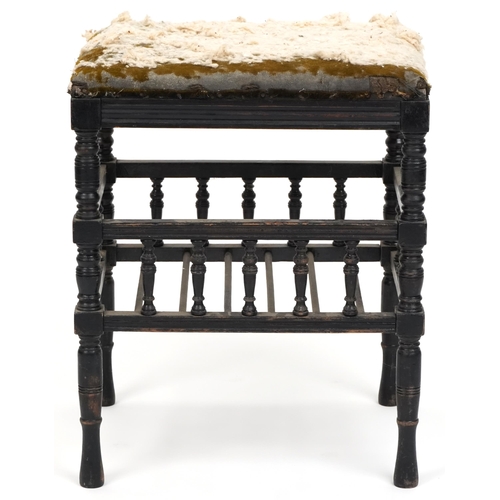 592 - Early 20th century Aesthetic Movement ebonised stool in the manner of E. W. Godwin, 53cm H x 45cm W ... 