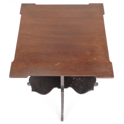 565 - Arts & Crafts mahogany square occasional table with shaped under tier, 78cm H x 48cm W x 48cm D