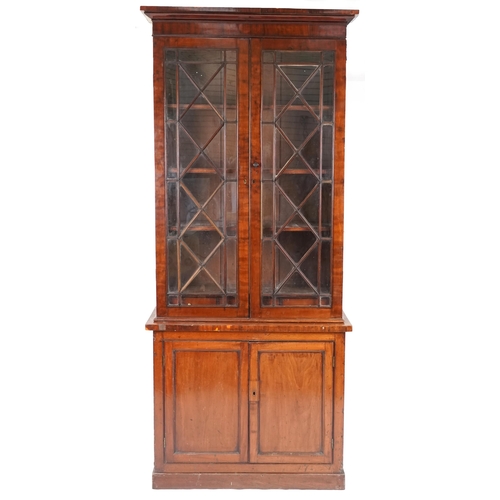 677 - Late Victorian mahogany bookcase cabinet, 238cm H x 103cm W x 45cm D