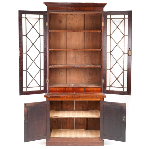 677 - Late Victorian mahogany bookcase cabinet, 238cm H x 103cm W x 45cm D