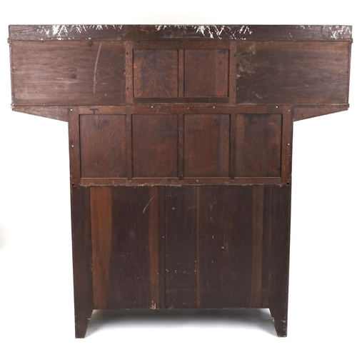 549 - Early 20th century Arts & Crafts oak shelf back sideboard with embossed copper strapwork hinges, 176... 