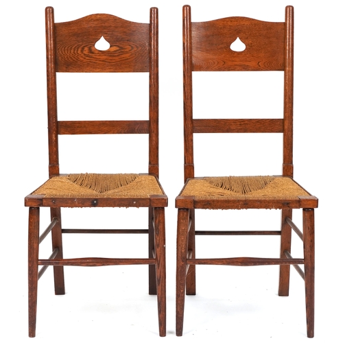 540 - Pair of Edwardian Arts & Crafts oak bedroom chairs, 100cm H x 44cm W x 43cm D