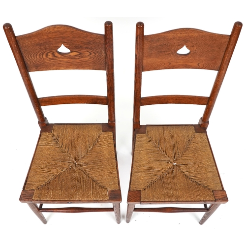 540 - Pair of Edwardian Arts & Crafts oak bedroom chairs, 100cm H x 44cm W x 43cm D