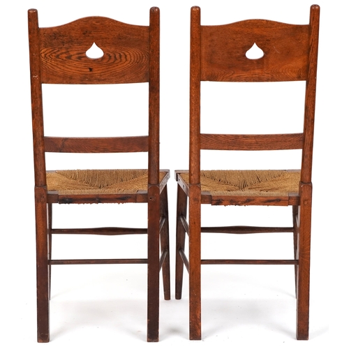 540 - Pair of Edwardian Arts & Crafts oak bedroom chairs, 100cm H x 44cm W x 43cm D