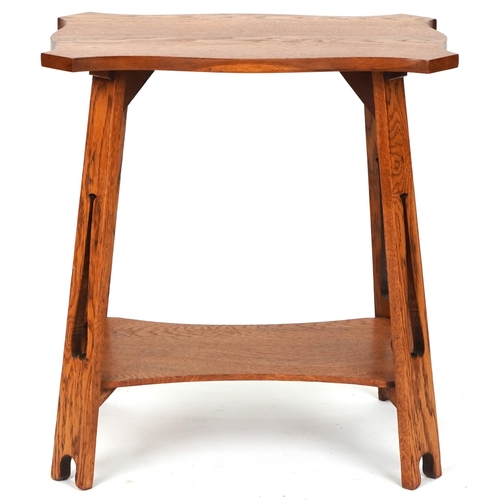 548 - Early 20th century Arts & Crafts oak occasional table, possibly Glasgow School, with pierced support... 