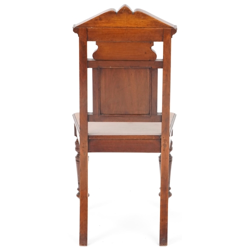 586 - Victorian mahogany hall chair, the back inset with a large Minton Guy Mannering tile designed by Joh... 