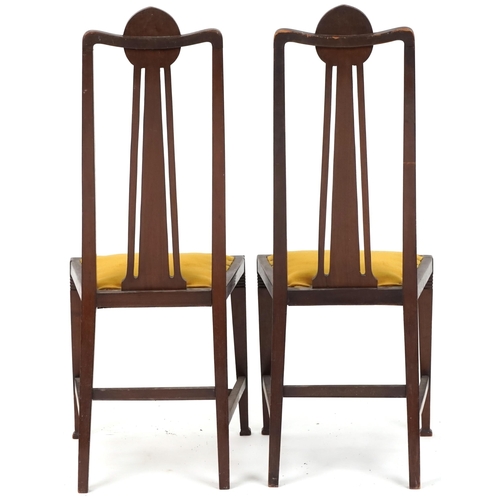 614 - Pair of early 20th century Art Nouveau style mahogany and inlaid bedroom chairs, 104cm H x 41cm W x ... 