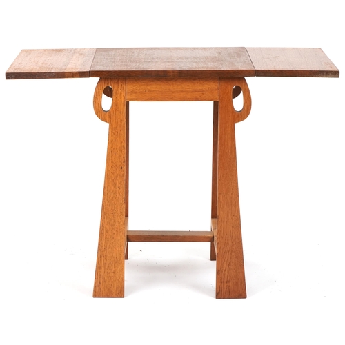 581 - Edwardian Arts & Crafts oak drop flap side table, possibly retailed by Liberty & Co, 66cm H x 92cm W... 