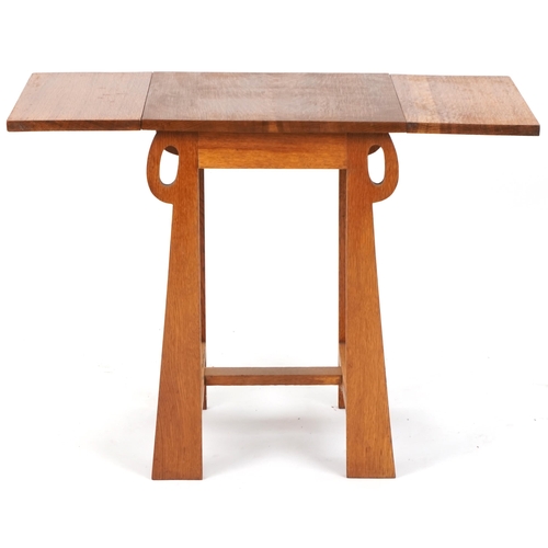 581 - Edwardian Arts & Crafts oak drop flap side table, possibly retailed by Liberty & Co, 66cm H x 92cm W... 