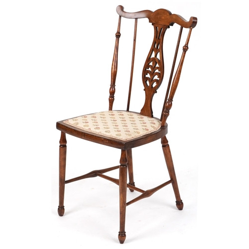 679 - Edwardian beech framed bedroom chair, 89cm H x 44cm W x 45cm D