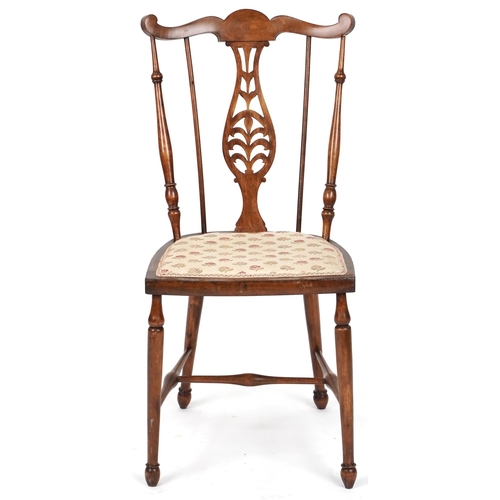 679 - Edwardian beech framed bedroom chair, 89cm H x 44cm W x 45cm D