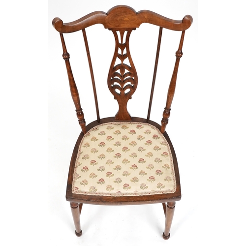 679 - Edwardian beech framed bedroom chair, 89cm H x 44cm W x 45cm D