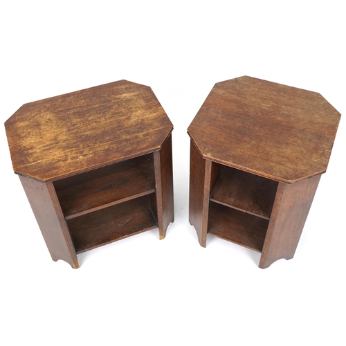 547 - Two similar early 20th century octagonal oak book tables, probably by Heal's, 61cm H x 53cm W x 53cm... 