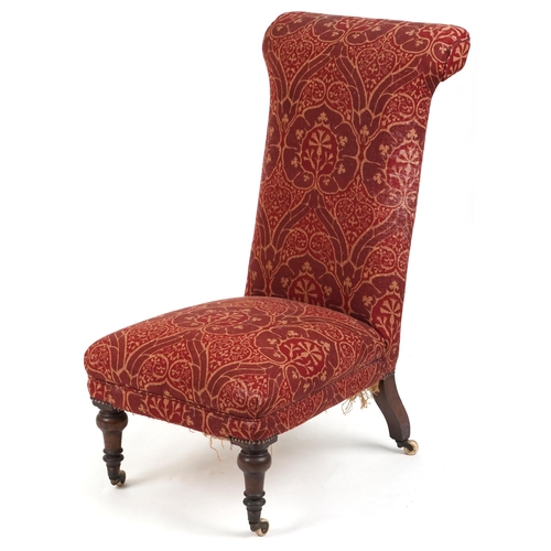 683 - Victorian prie-dieu chair raised on turned legs and china castors stamped Cope & Collinson, 104cm H ... 