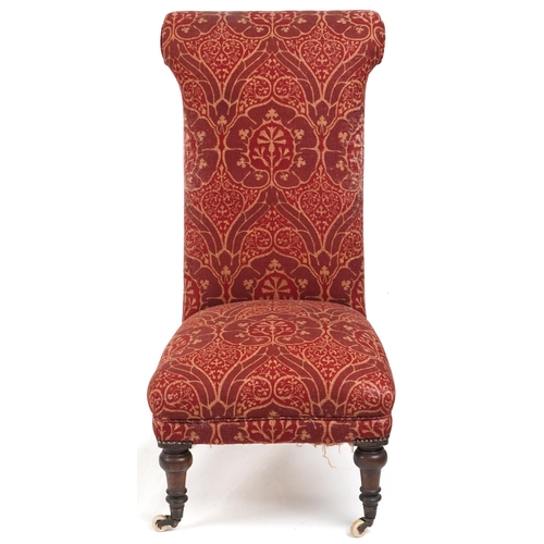 683 - Victorian prie-dieu chair raised on turned legs and china castors stamped Cope & Collinson, 104cm H ... 