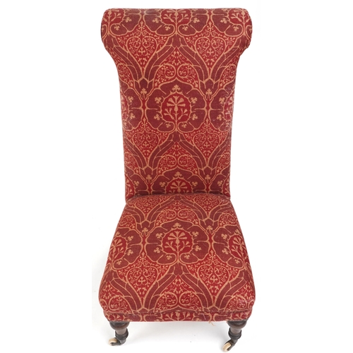 683 - Victorian prie-dieu chair raised on turned legs and china castors stamped Cope & Collinson, 104cm H ... 