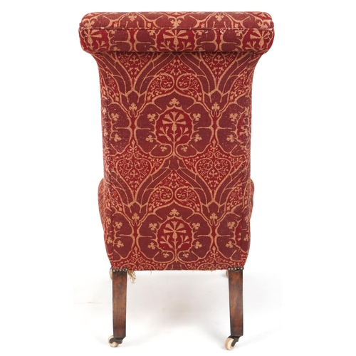 683 - Victorian prie-dieu chair raised on turned legs and china castors stamped Cope & Collinson, 104cm H ... 