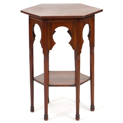 587 - Early 20th century Arts & Crafts mahogany hexagonal two tier occasional table in the manner of Liber... 