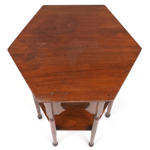 587 - Early 20th century Arts & Crafts mahogany hexagonal two tier occasional table in the manner of Liber... 