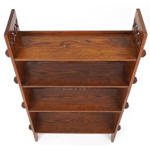 575 - Early 20th century Arts & Crafts oak four tier bookcase, 112cm H x 72cm W x 21cm D