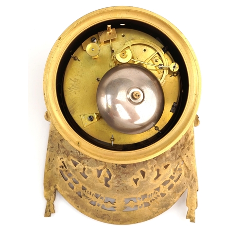 1086 - 19th century ormolu mounted marble portico clock with enamelled dial, striking on a bell, 45cm high