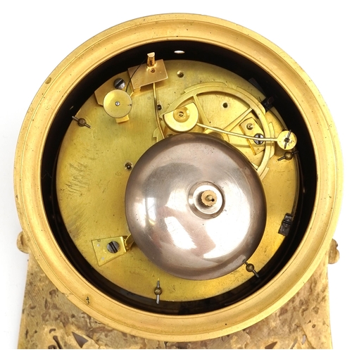 1086 - 19th century ormolu mounted marble portico clock with enamelled dial, striking on a bell, 45cm high