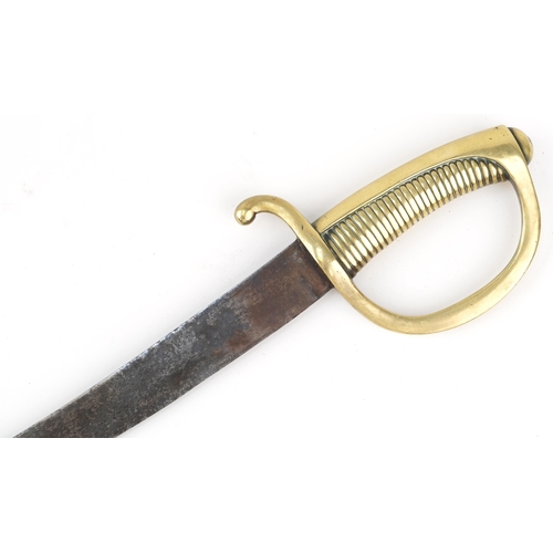 2609 - French AN X1 Briquet sword with steel blade and brass grip, 74cm in length