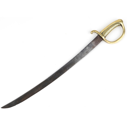 2609 - French AN X1 Briquet sword with steel blade and brass grip, 74cm in length