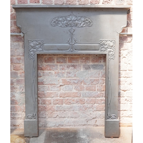 646 - Art Nouveau cast iron fire surround cast with stylized flowers, registration mark to the reverse, 13... 