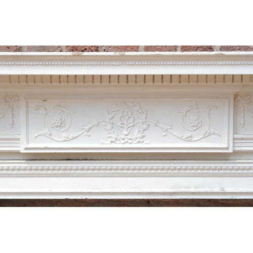 651 - Edwardian cream painted pine fire surround, 136cm high x 175cm wide