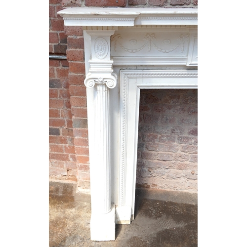 651 - Edwardian cream painted pine fire surround, 136cm high x 175cm wide