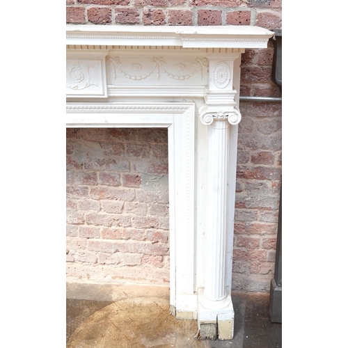 651 - Edwardian cream painted pine fire surround, 136cm high x 175cm wide